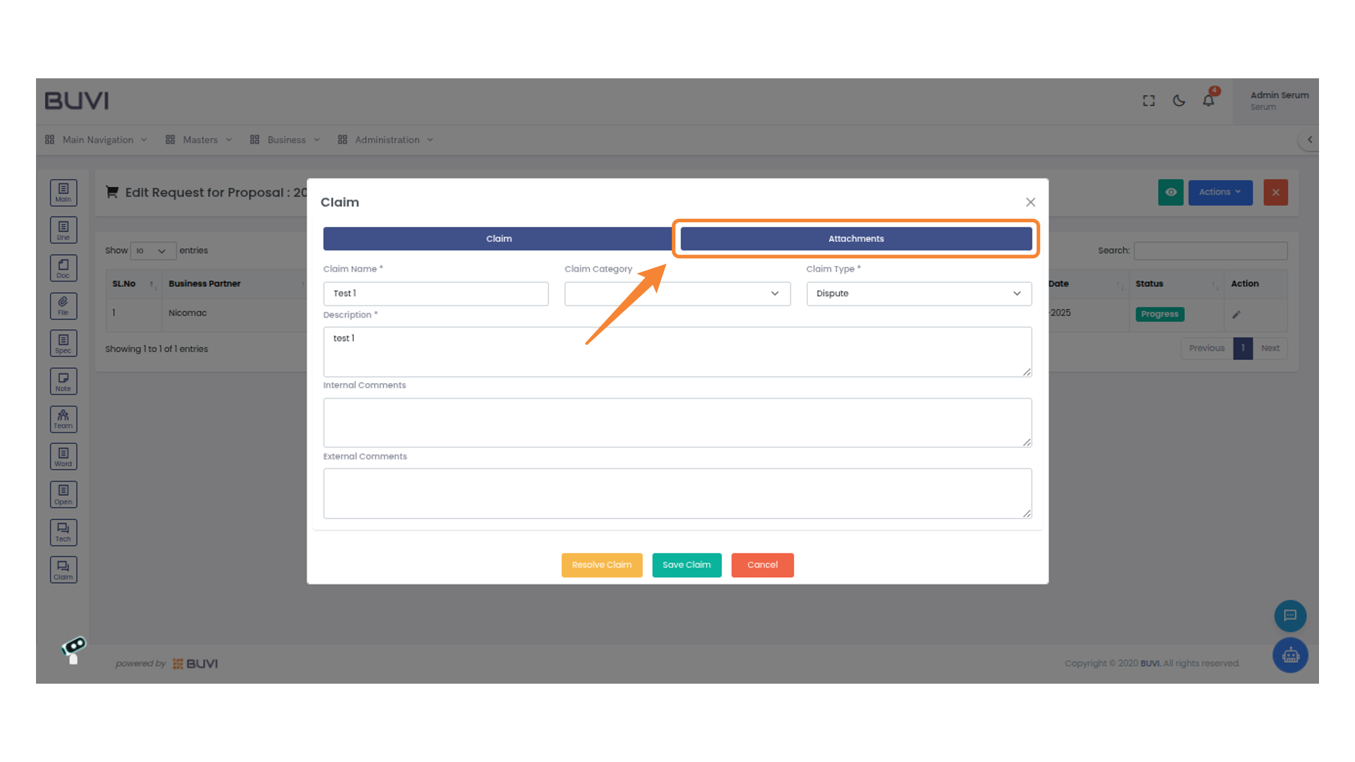 Select Attachments Tab