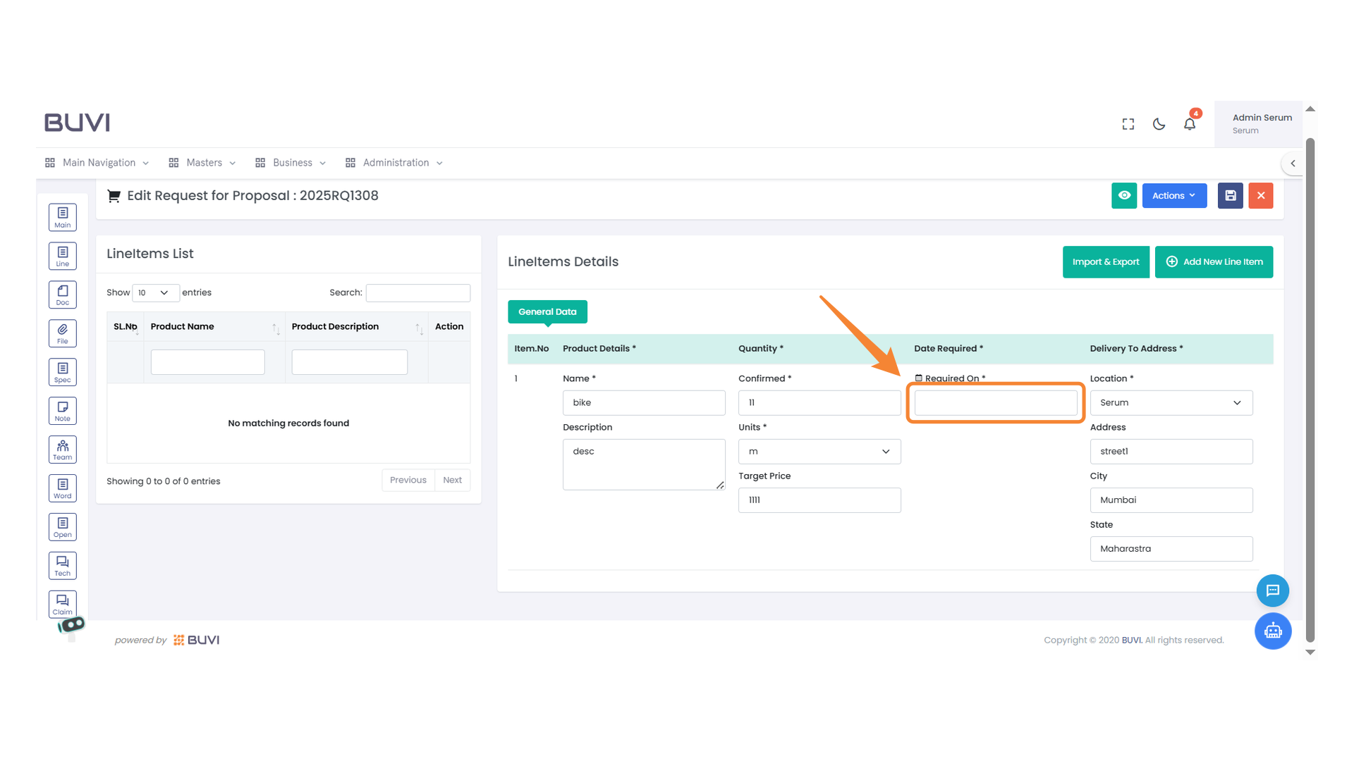 Date Required Input Field
