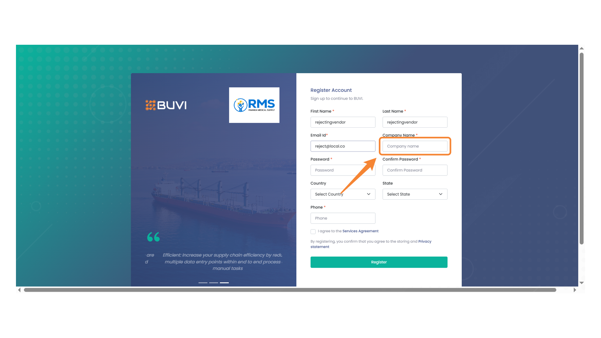 Company Name Entry Field