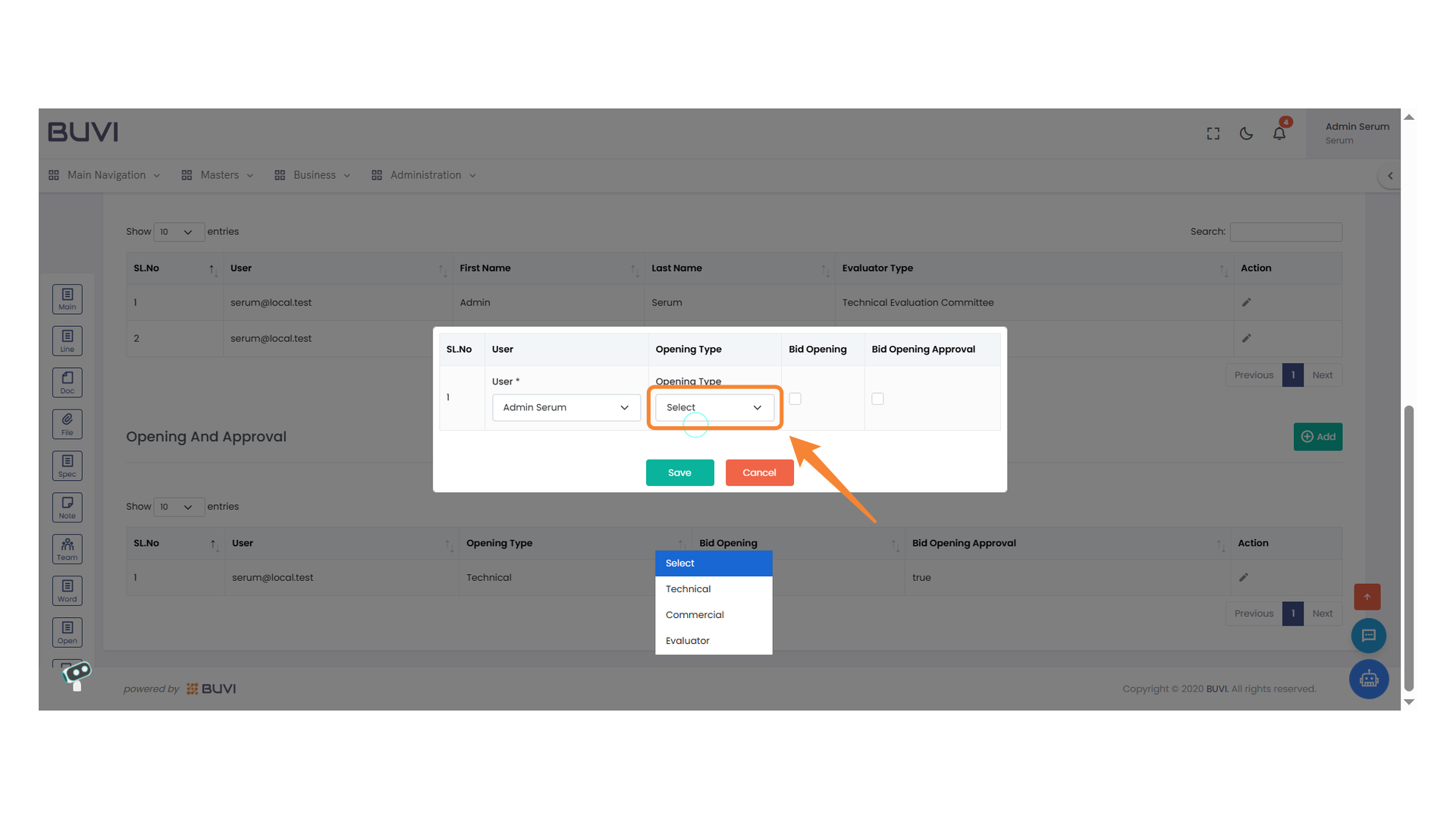 Opening Type Selection