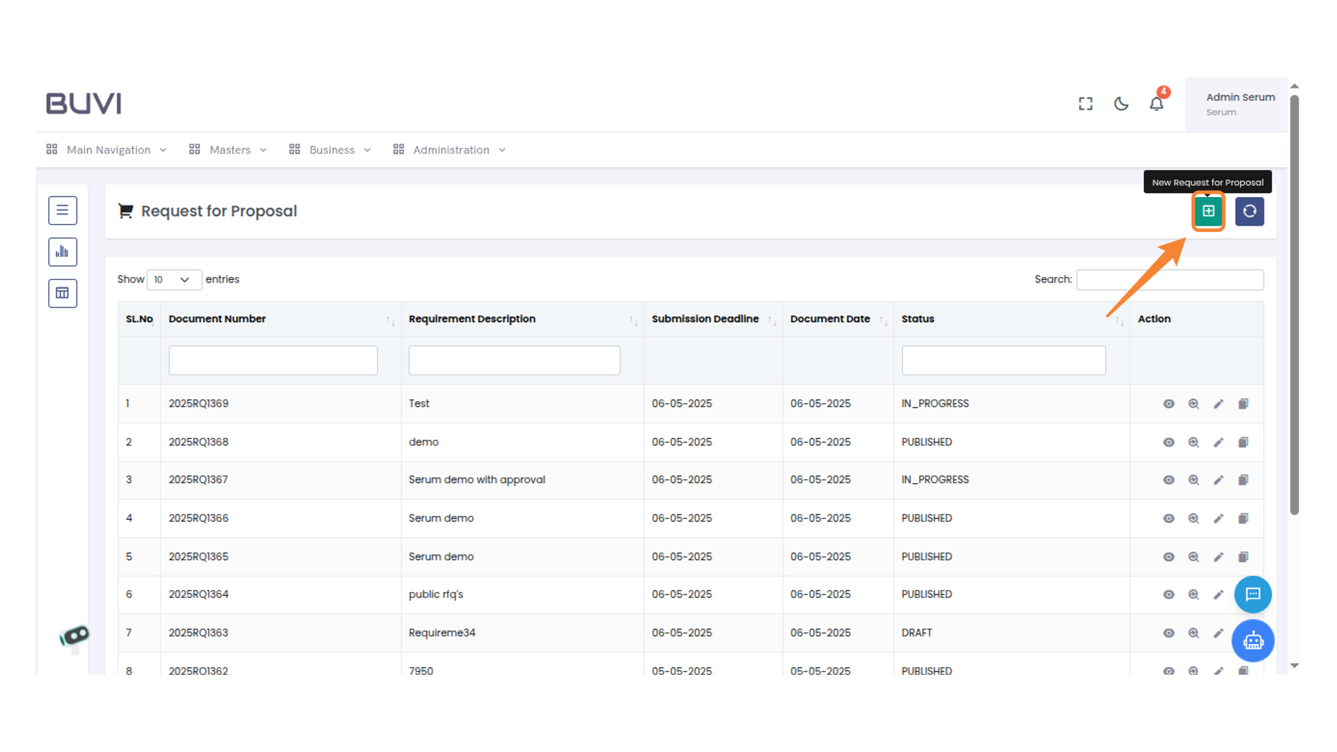 New Request for Proposal Button