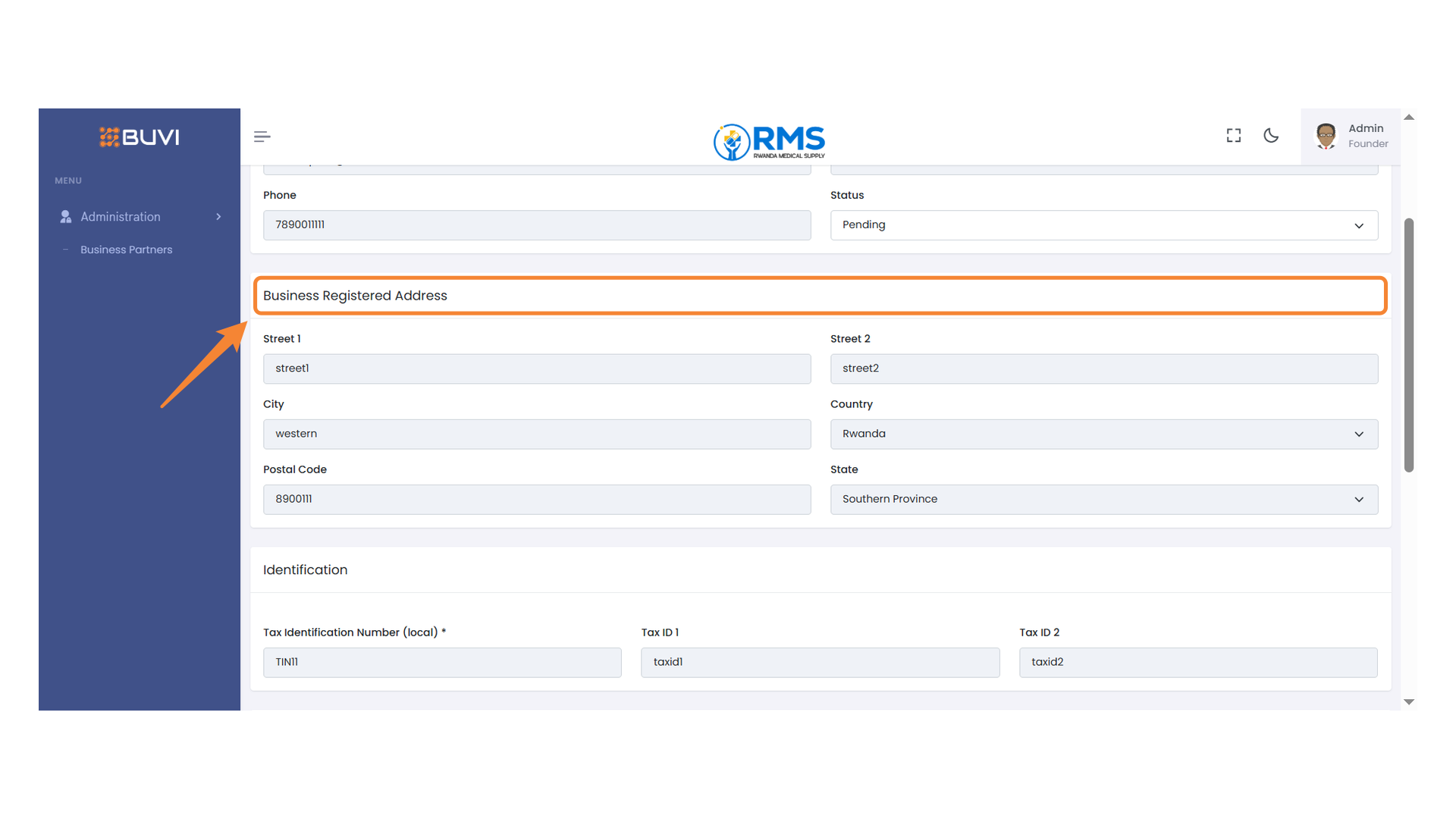 Business Address Section