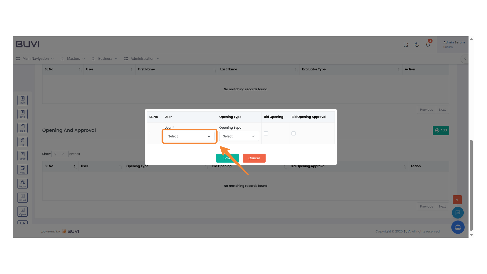 User Selection Dropdown