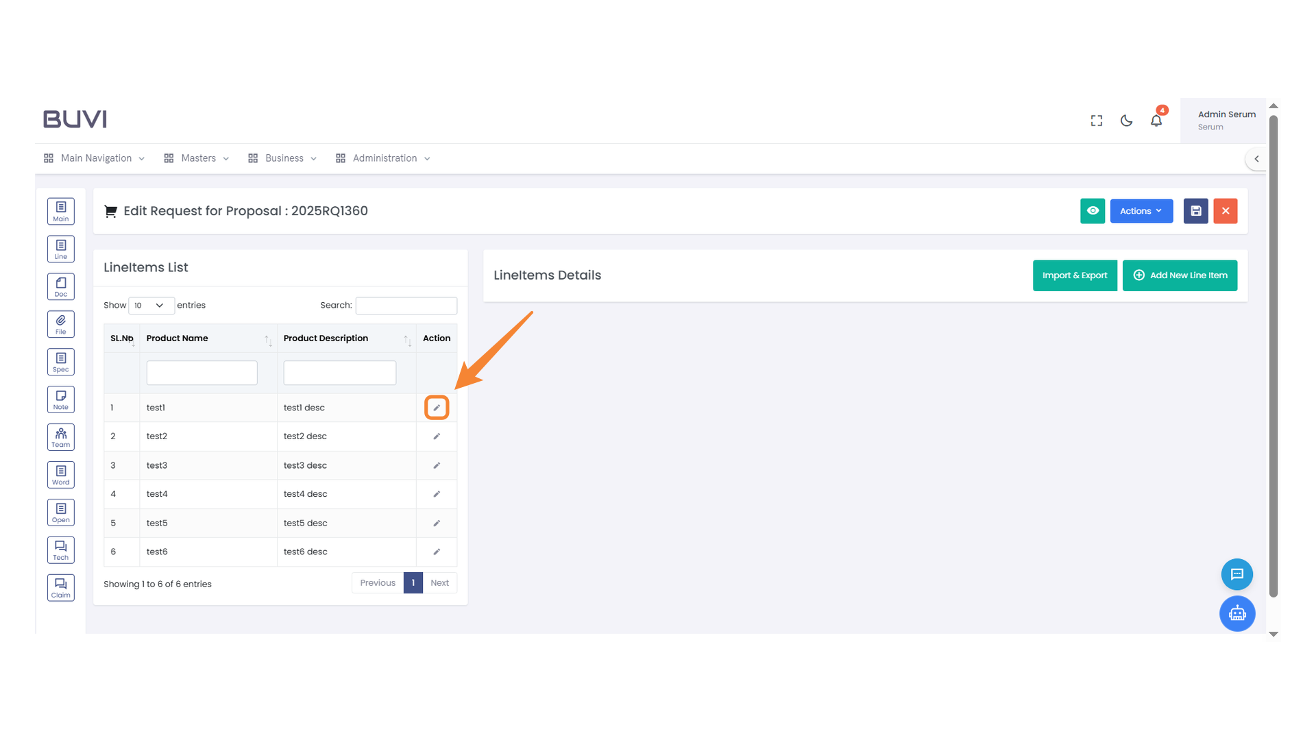 Edit Icon for Line Item