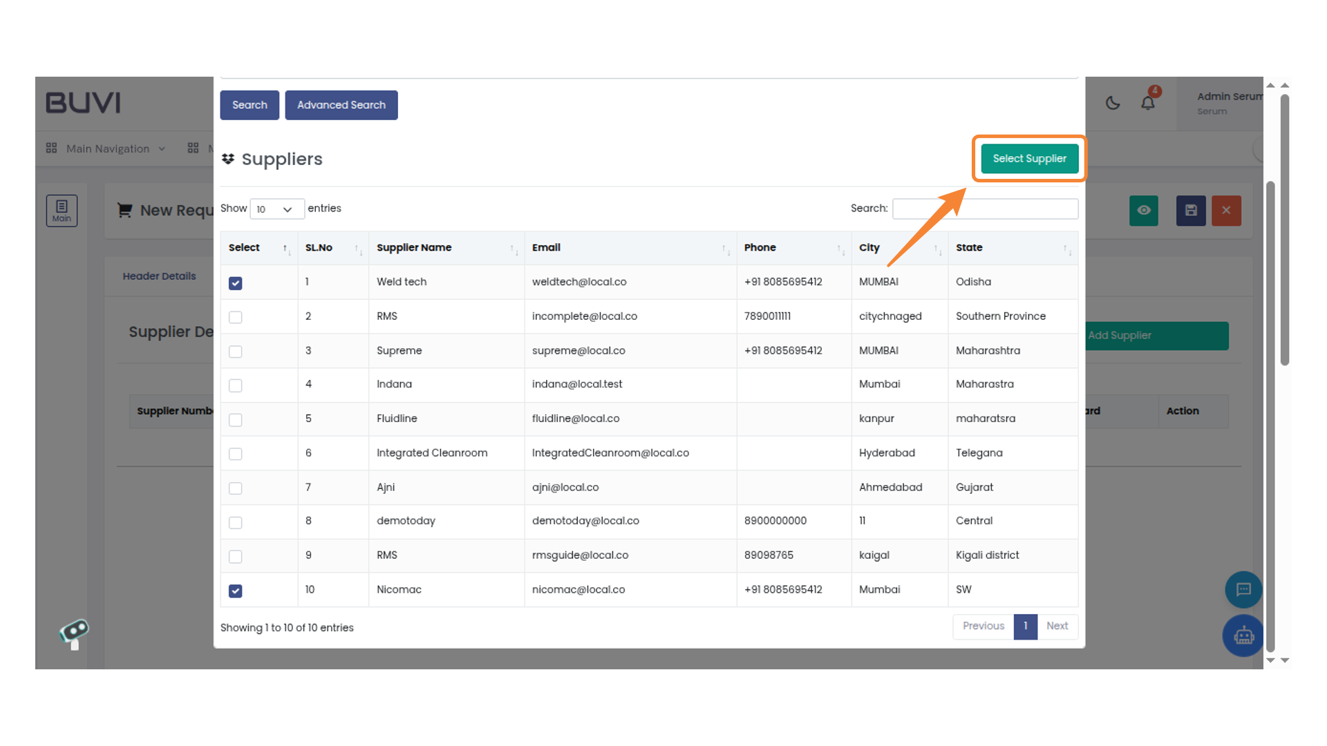 Supplier Selection Button
