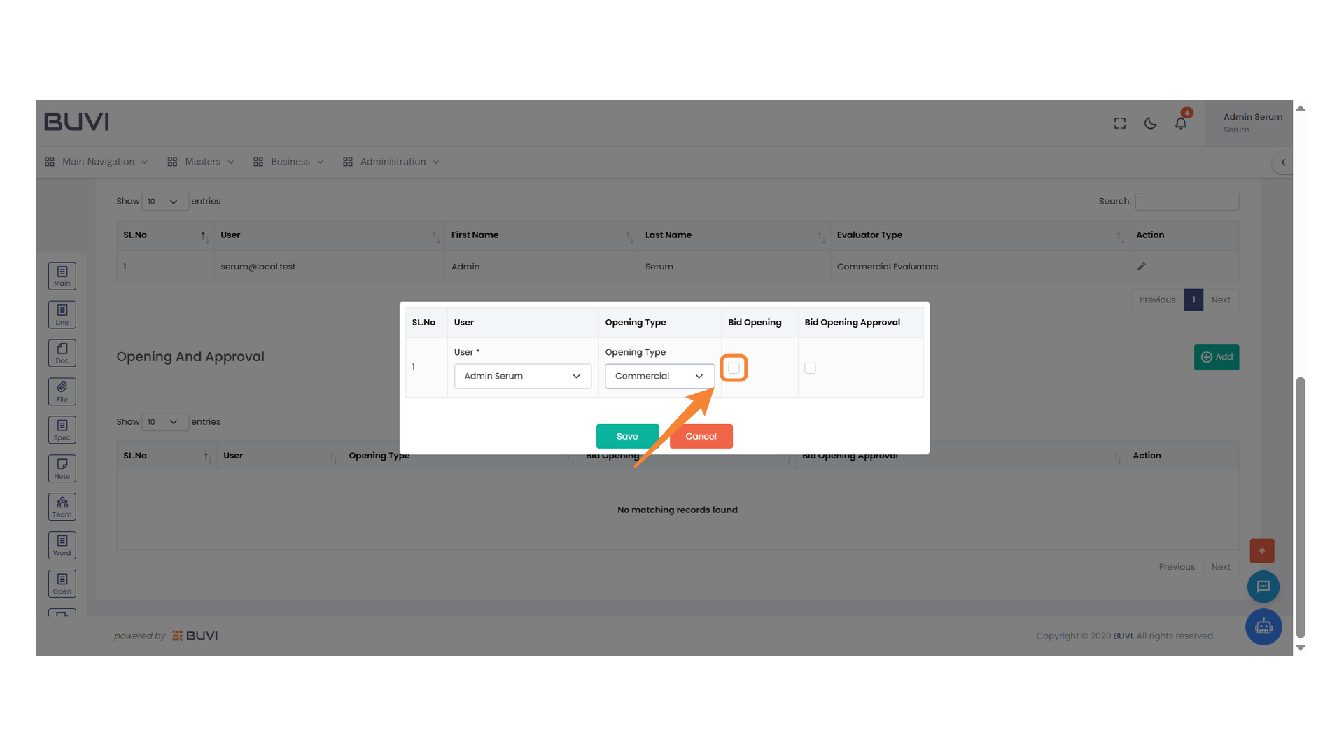 Bid Opening Checkbox