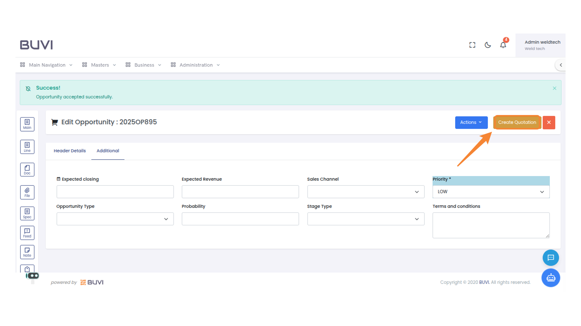 Quotation Creation Button