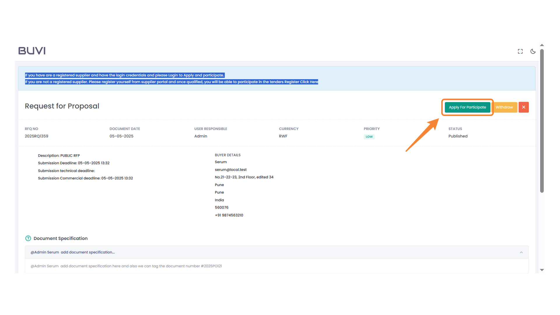 Application Button for Participation