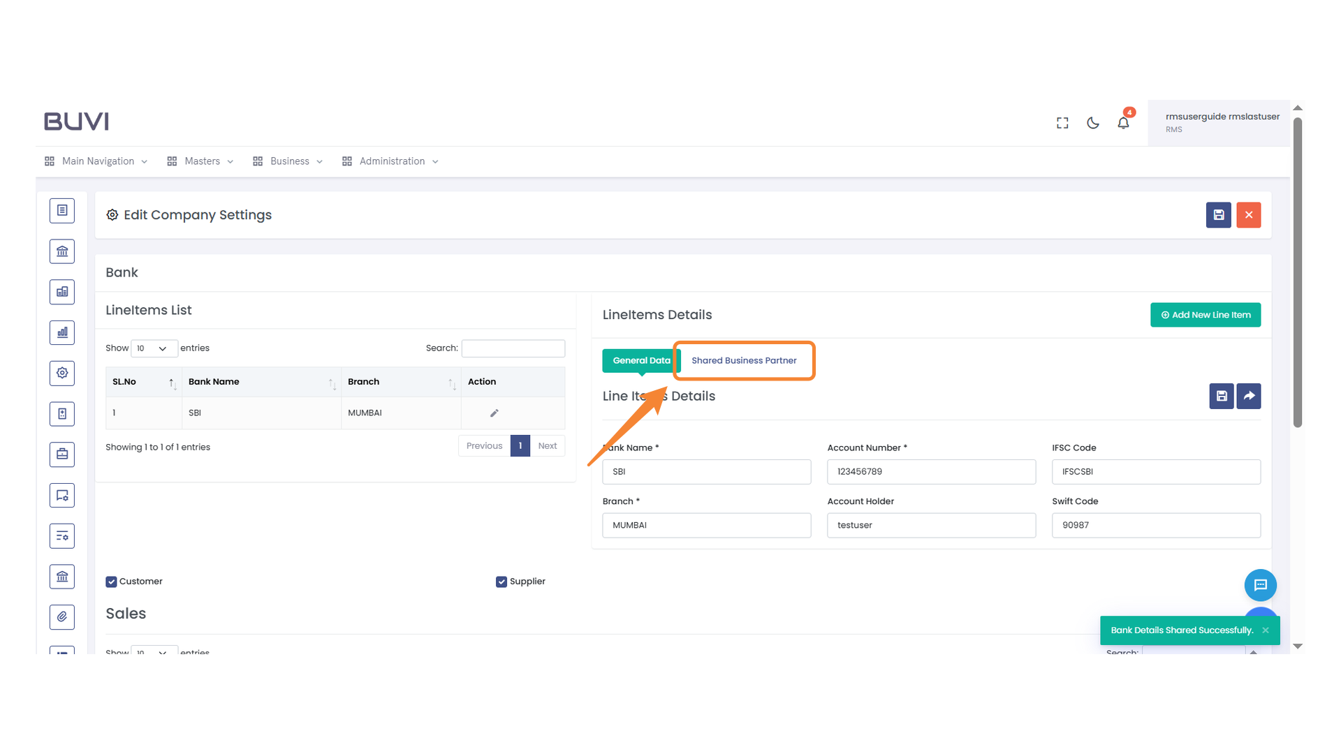 Shared Business Partner Tab
