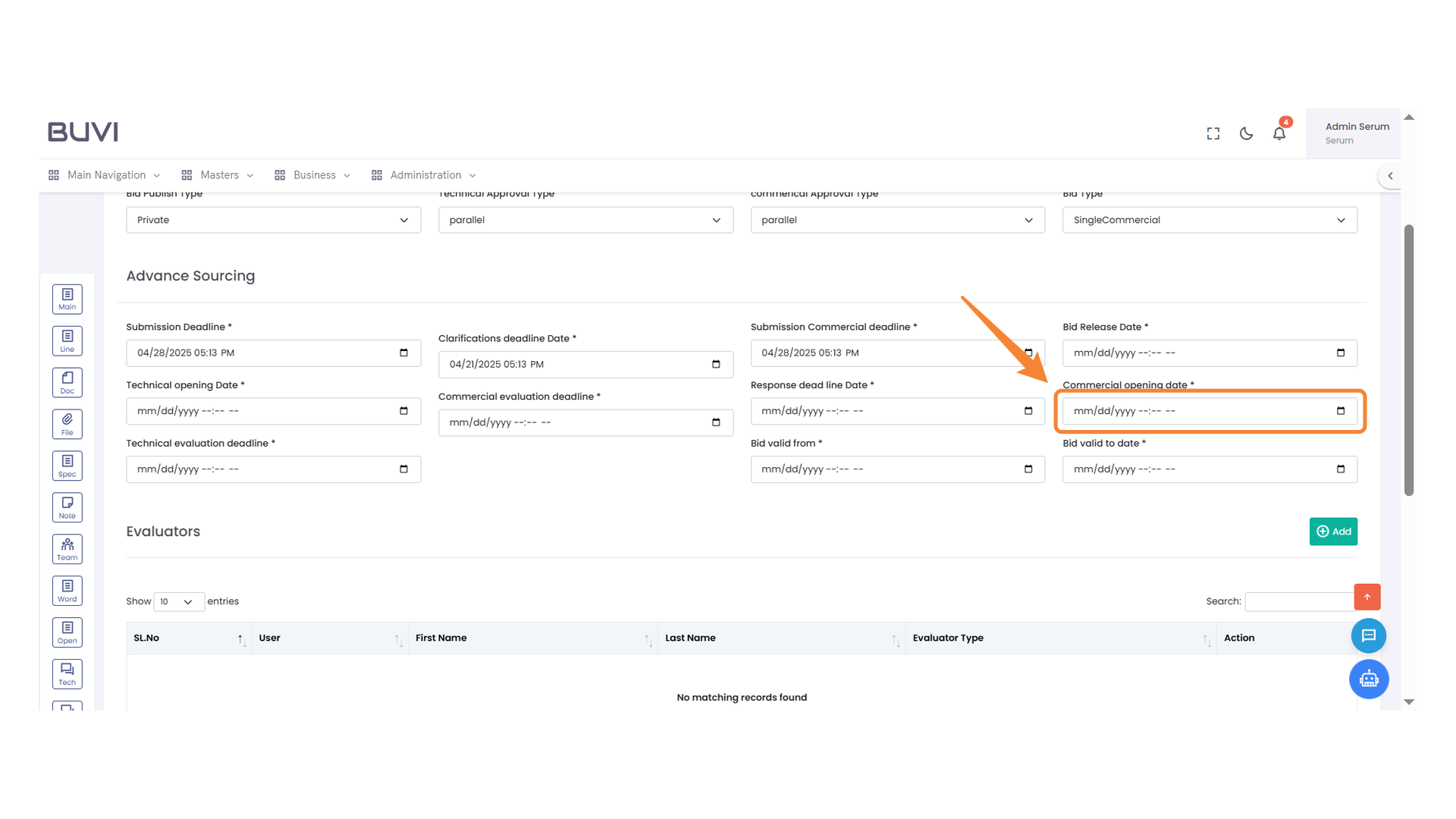 Commercial Opening Date Field