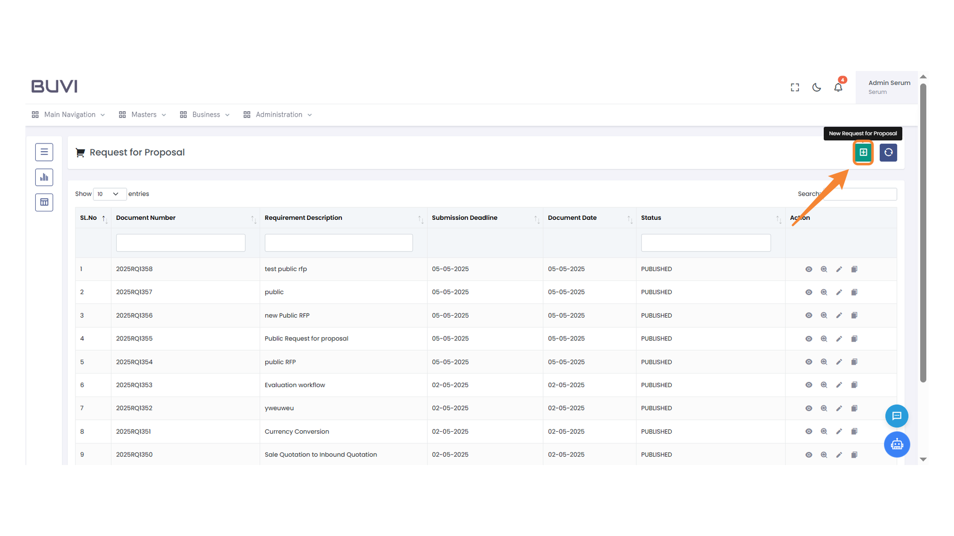 New Request for Proposal Button