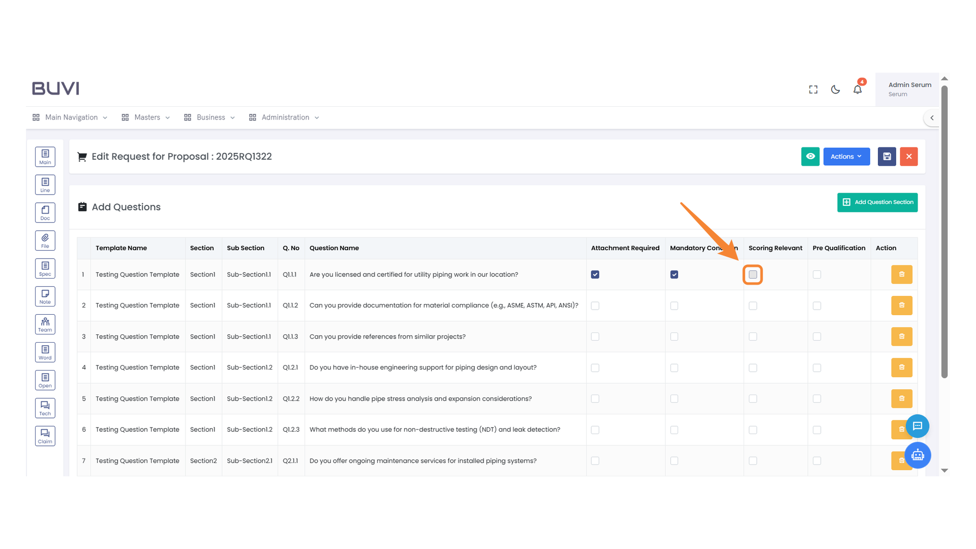 Scoring Relevant Checkbox