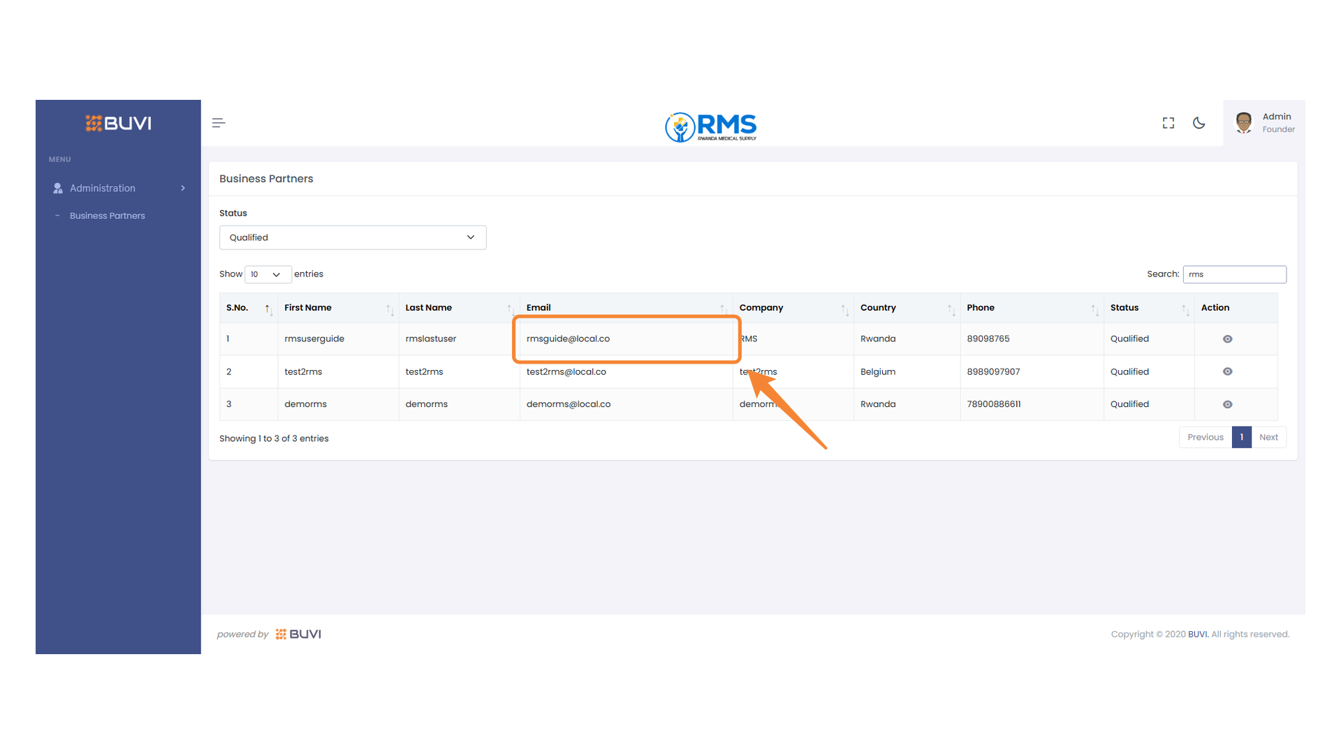 Highlighted Email Address
