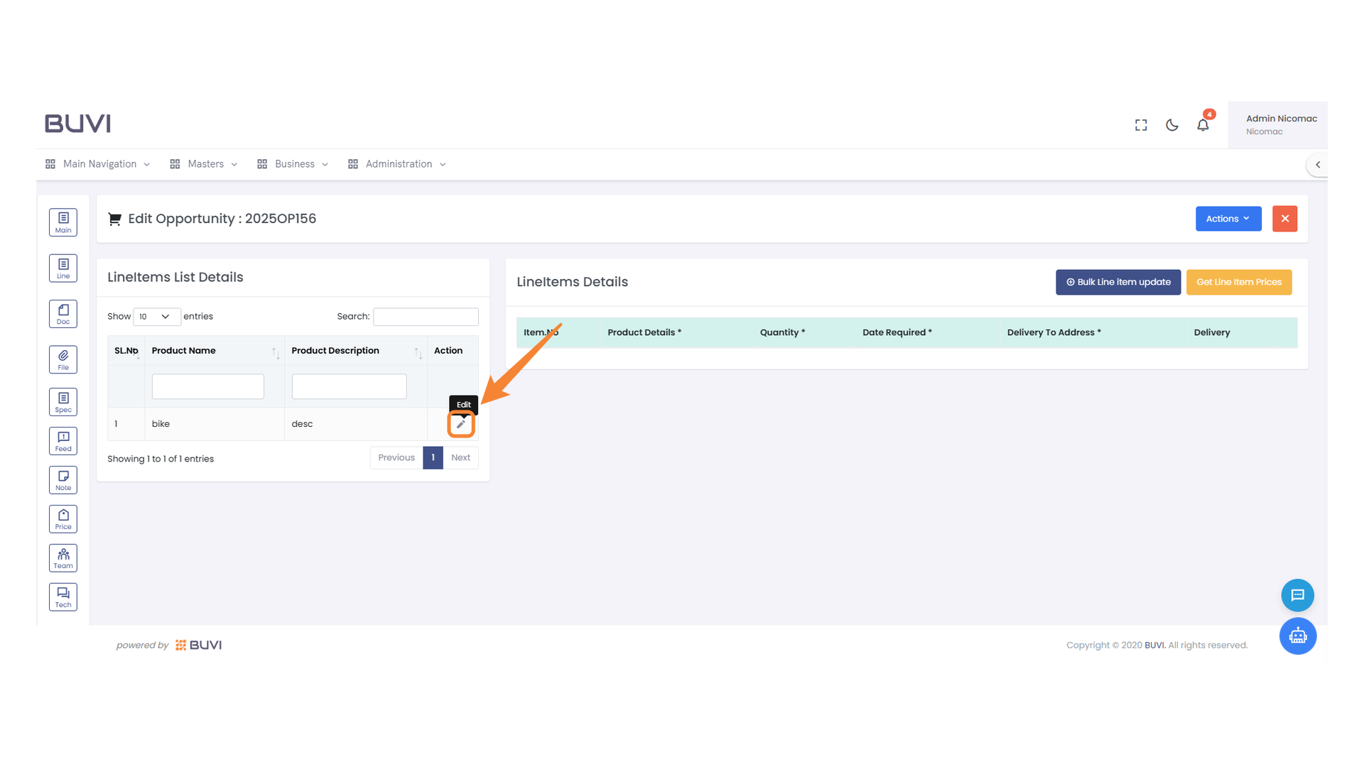 Edit Line Item Button