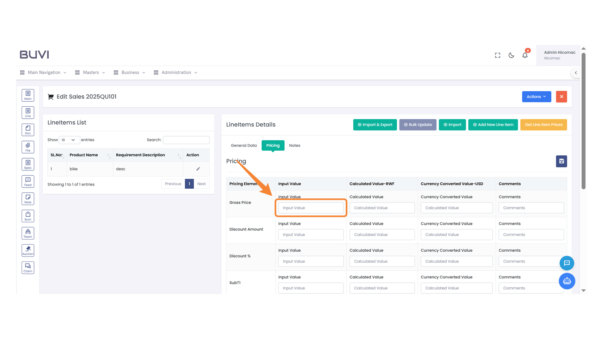 Input Value Field for Gross Price