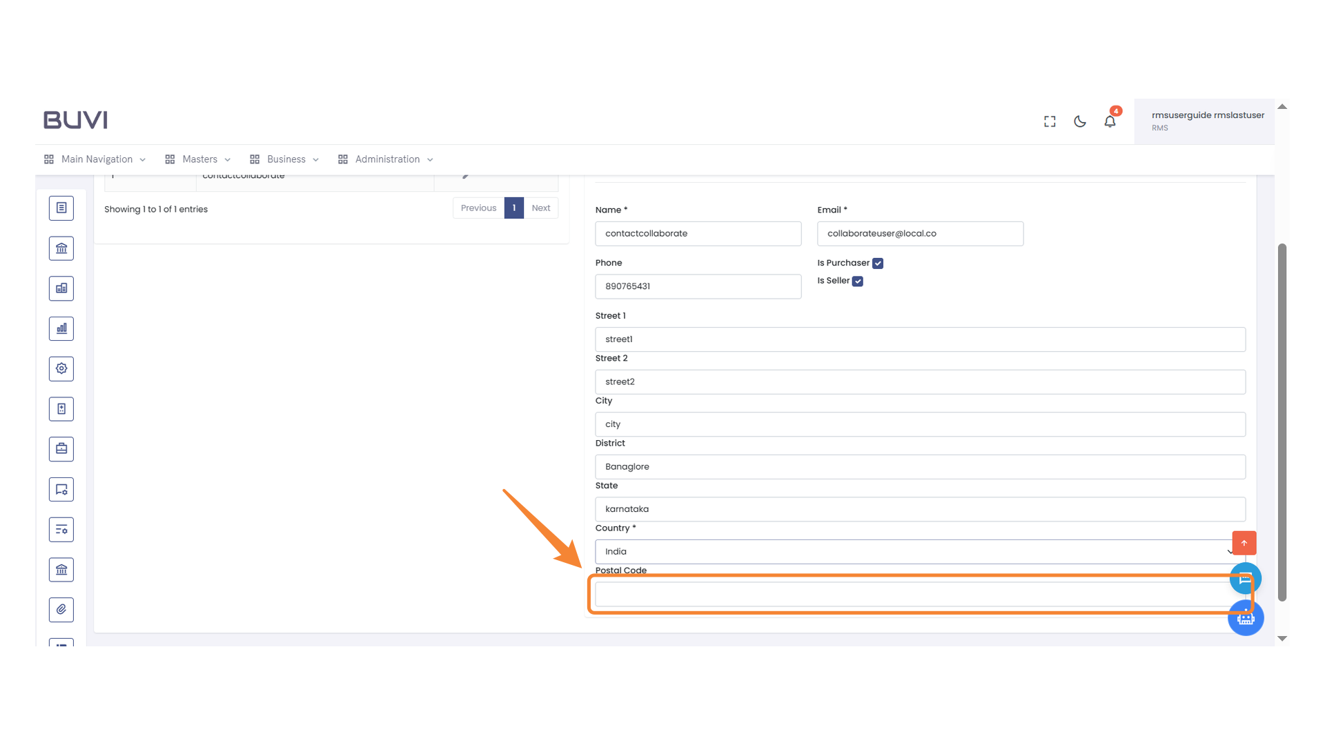 Postal Code Entry Field