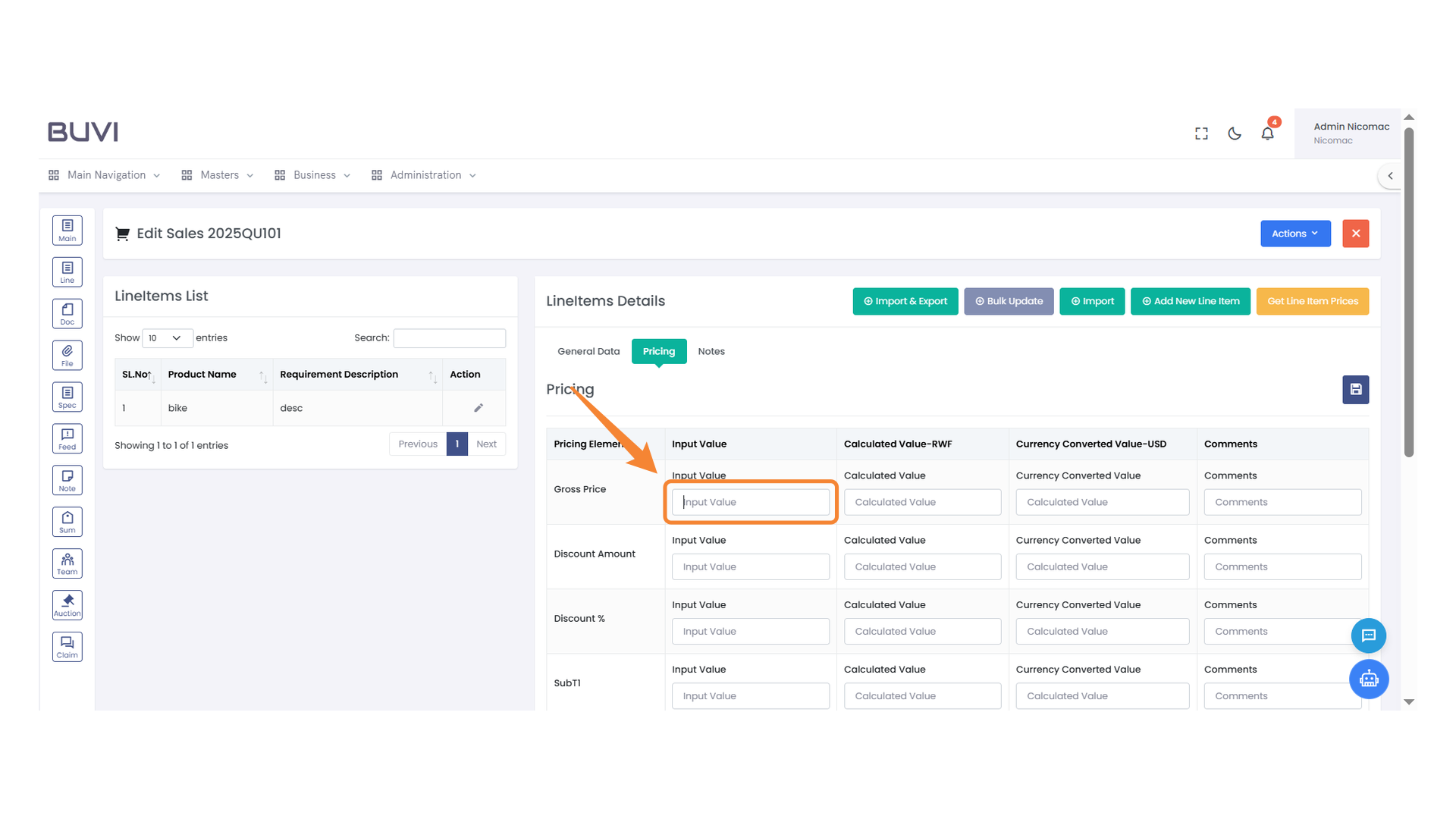Gross Price Input Field