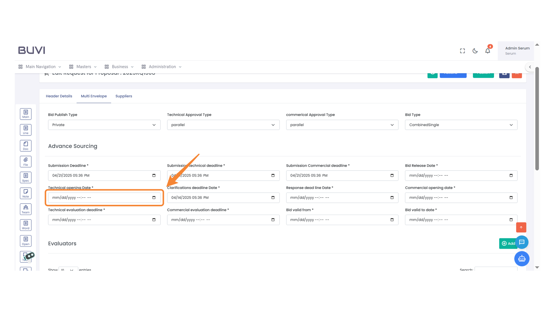 Technical Opening Date Input