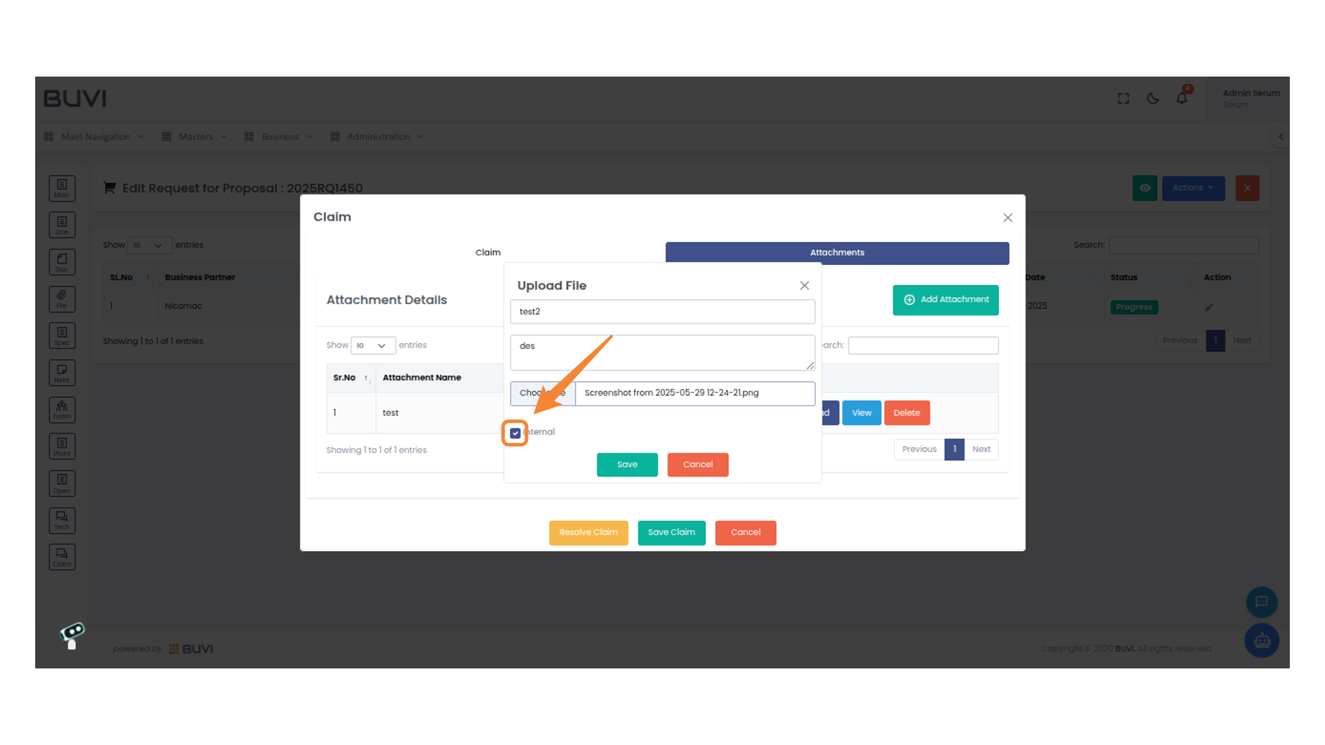Select 'Internal' Checkbox