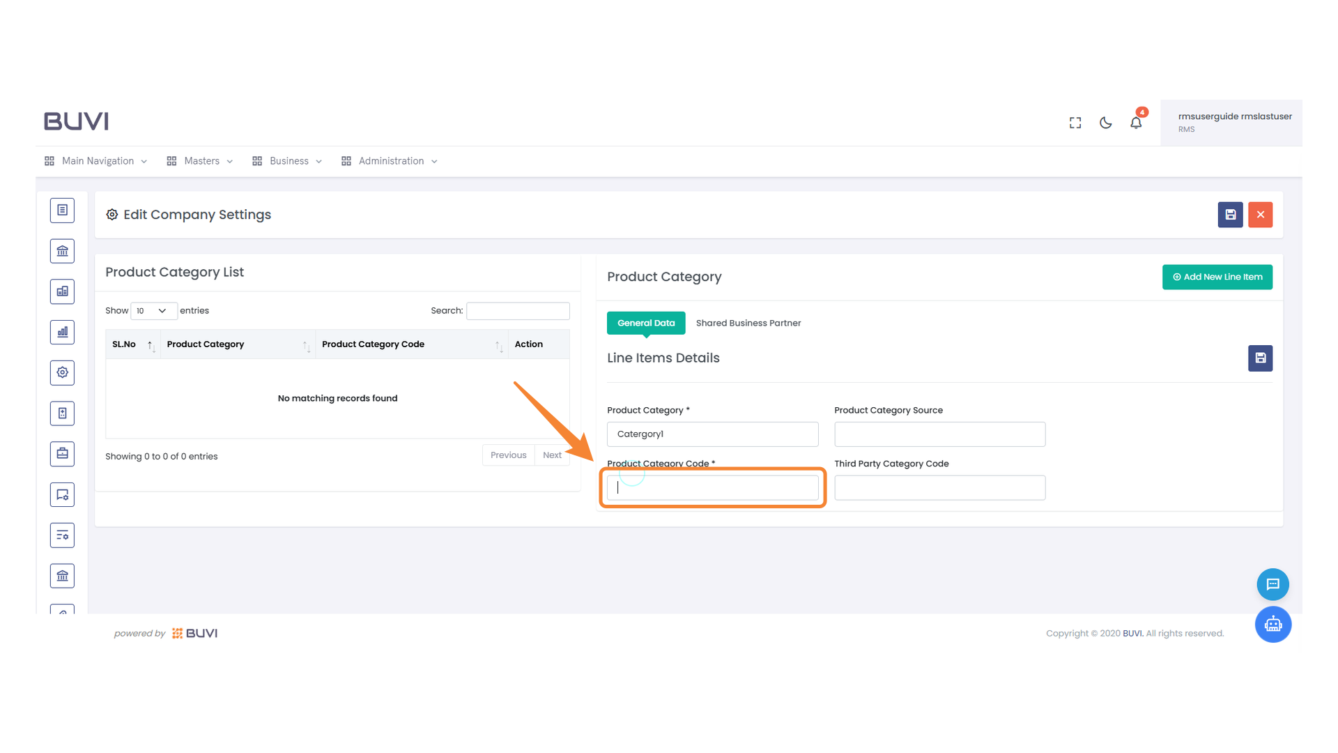 Product Category Code Input