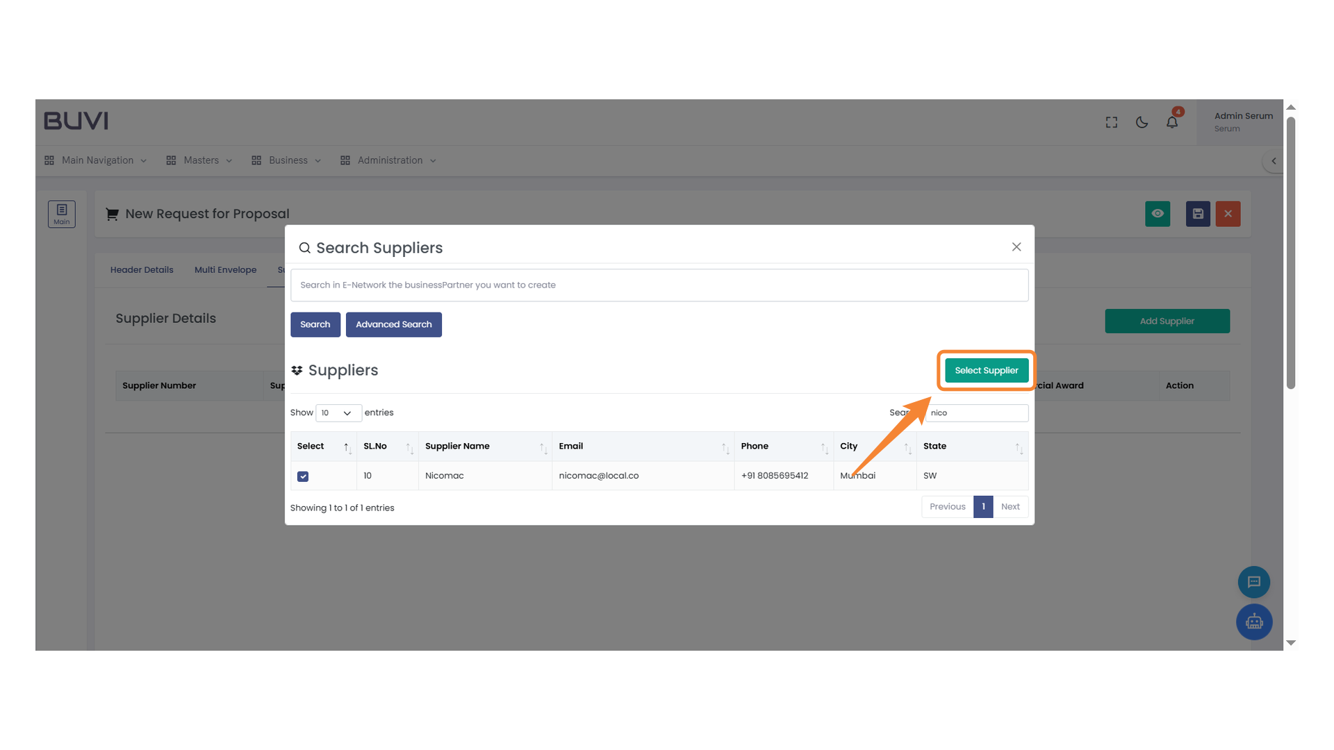 Supplier Selection Button