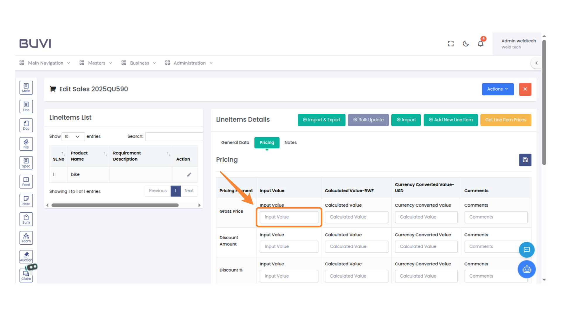Gross Price Input Field
