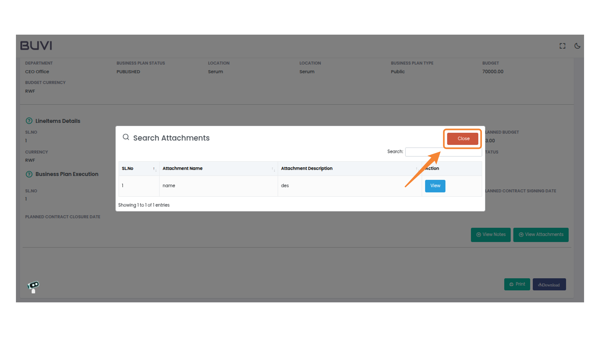 Close the Search Attachments Window