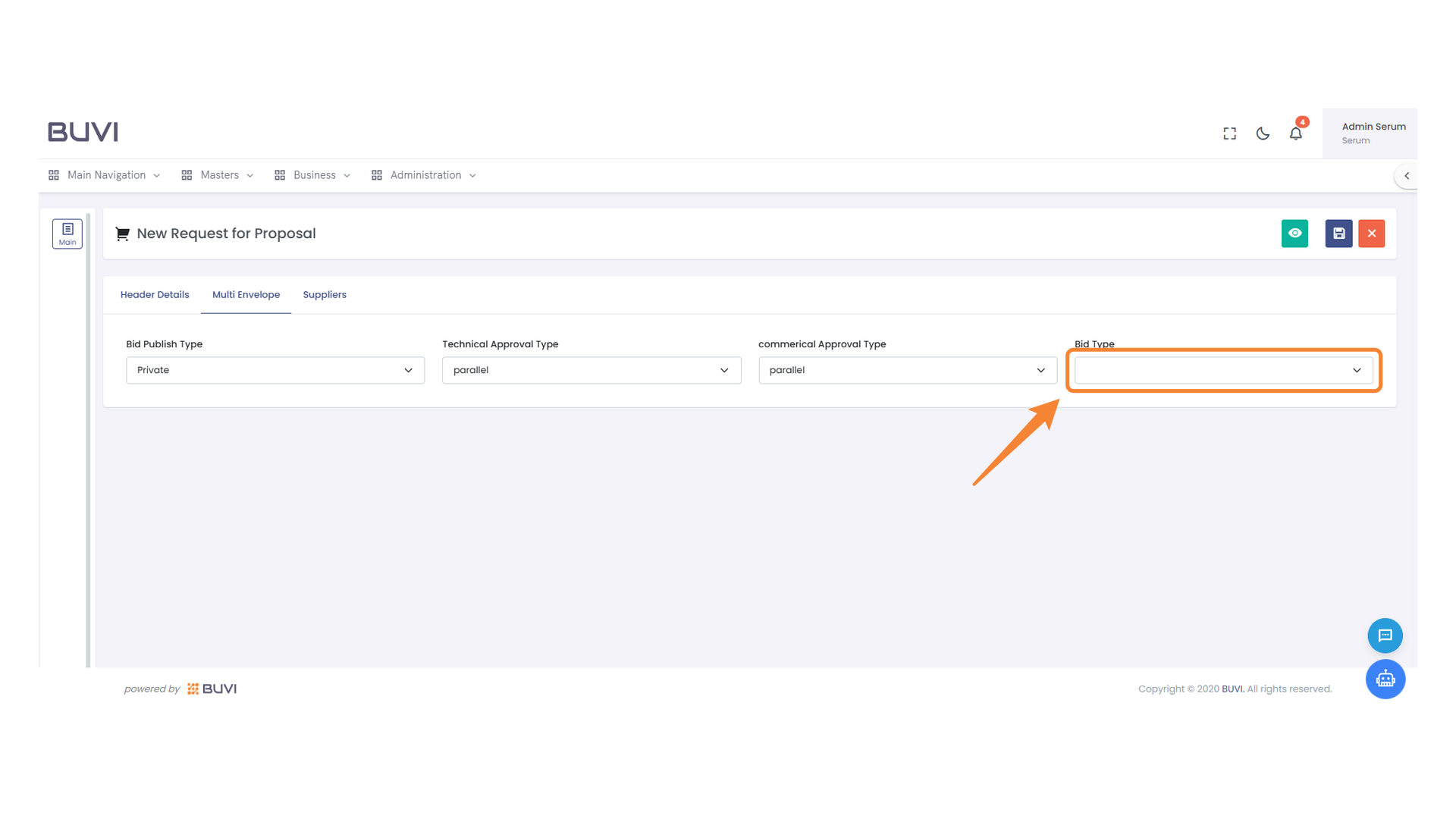 Bid Type Selection Dropdown