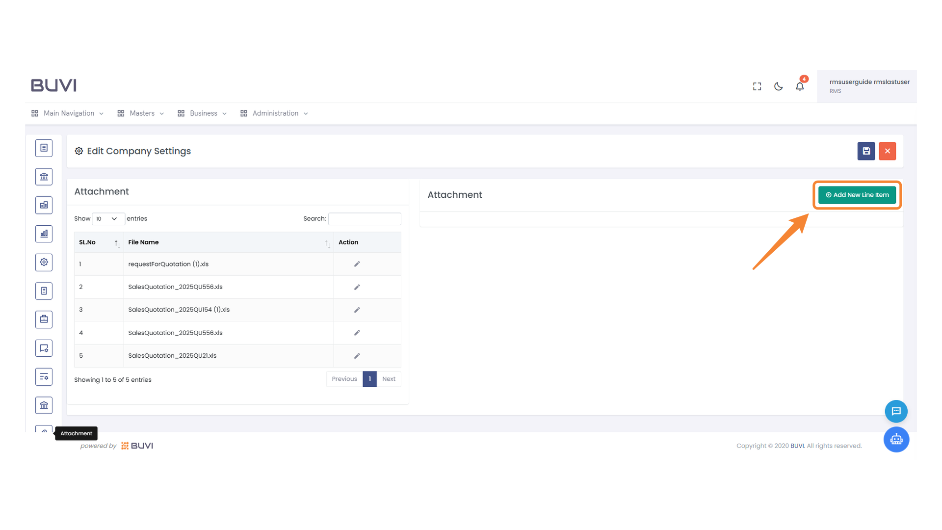 Add a New Line Item Button