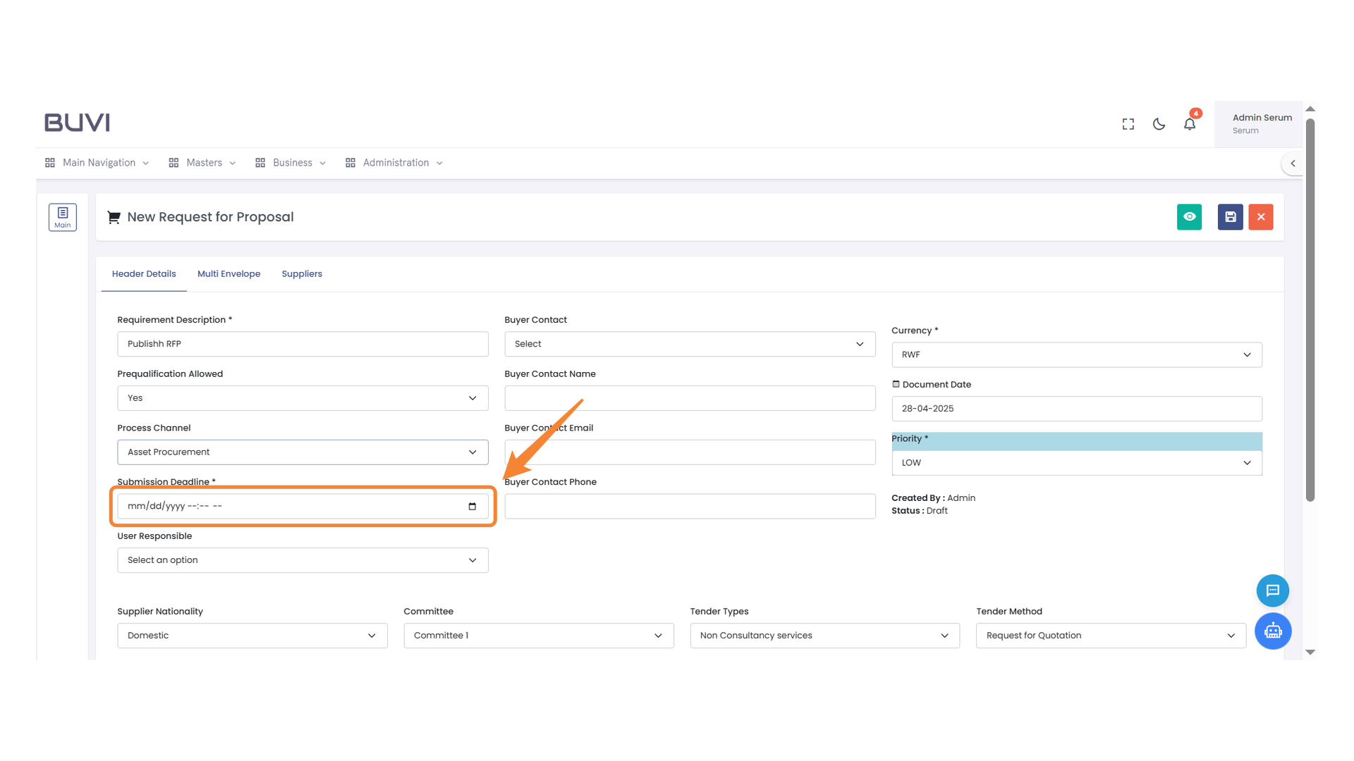Submission Deadline Input