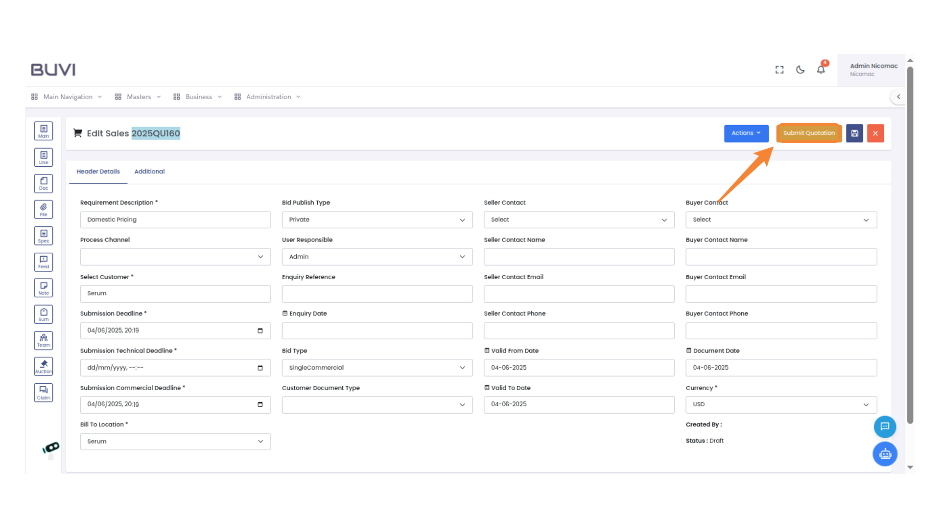 Submit Quotation Action