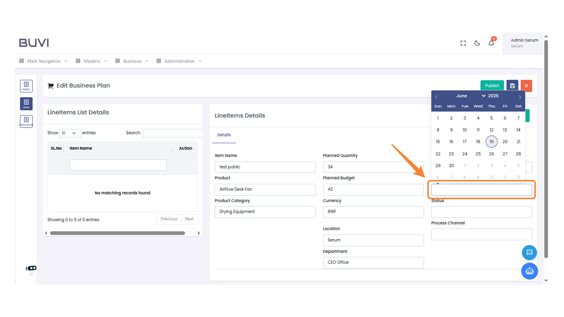 Select a Date for Status Update