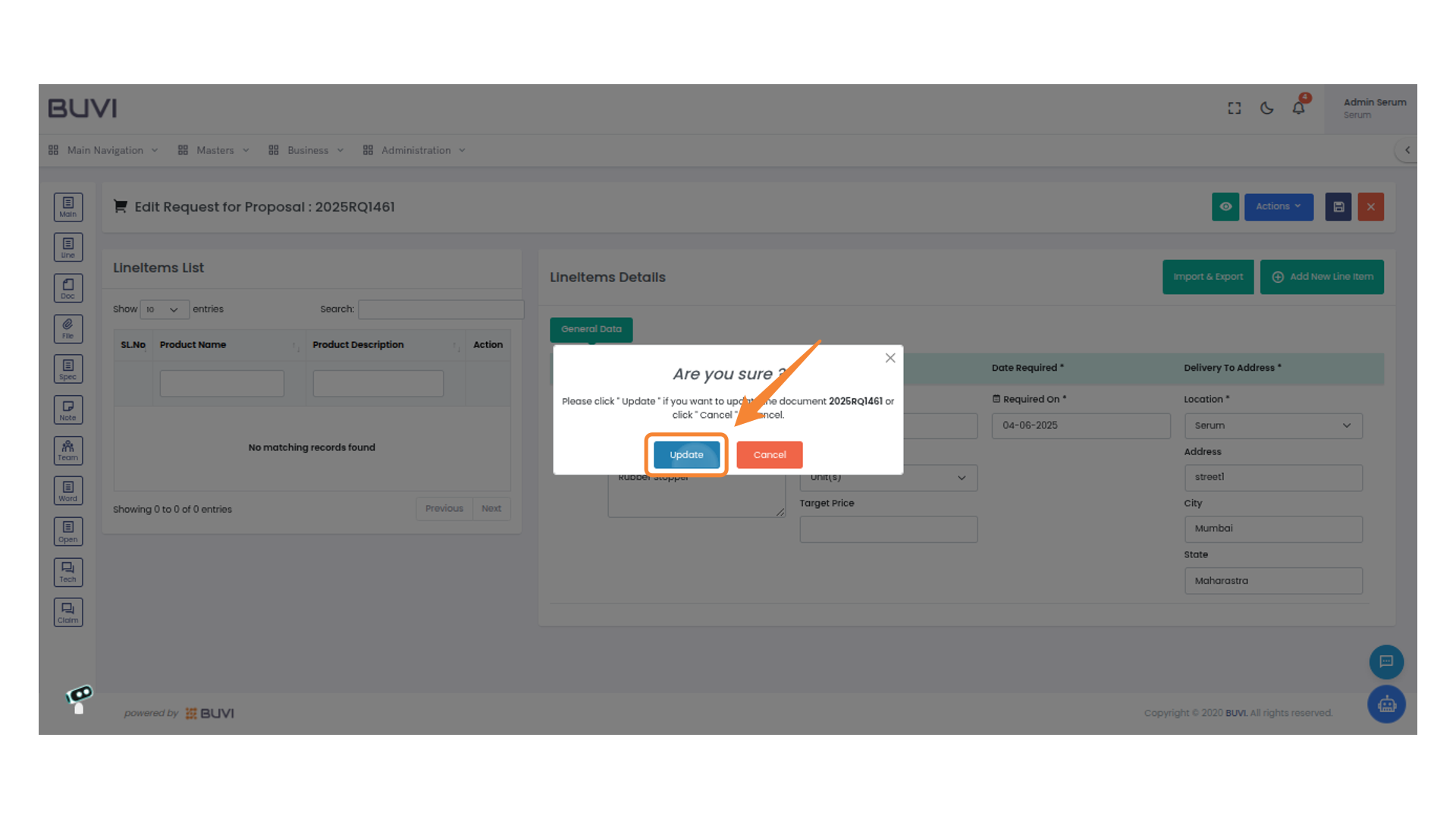 Confirm Update Action