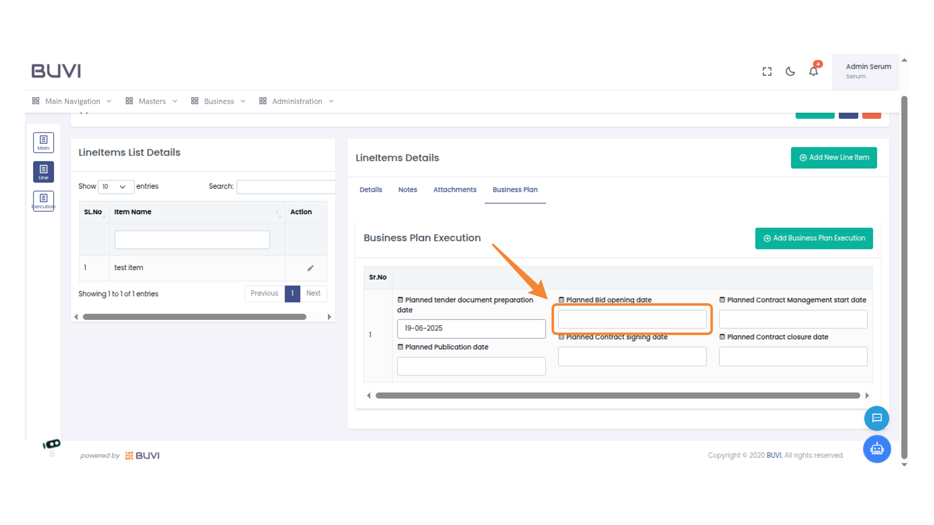 Enter Planned Bid Opening Date