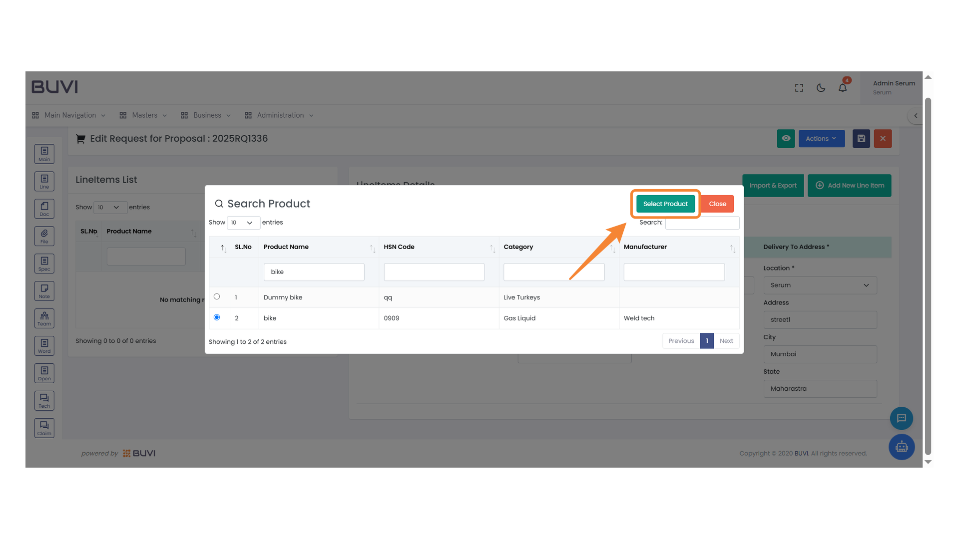 Product Selection Interface